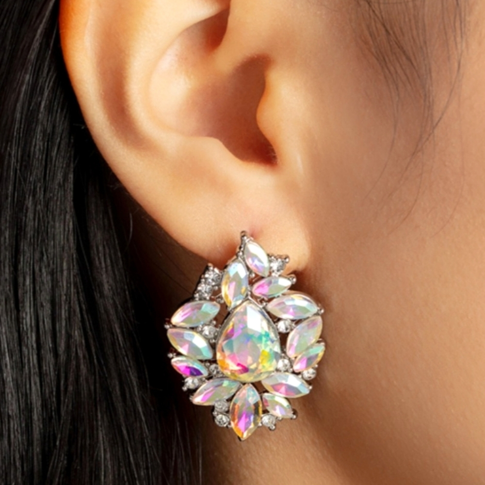 Beautiful Iridescent Marquise Cut Rhinestone Earrings